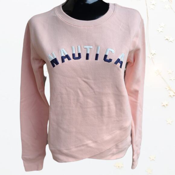 Nautica Pink Crewneck Logo Crossover Hem Sweatshirt ~ size XS ~ NEW - Picture 1 of 8